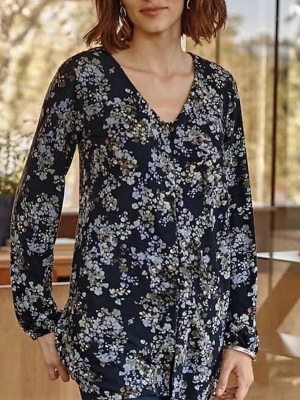 J. Jill Floral V-Neck Long Sleeve Tunic